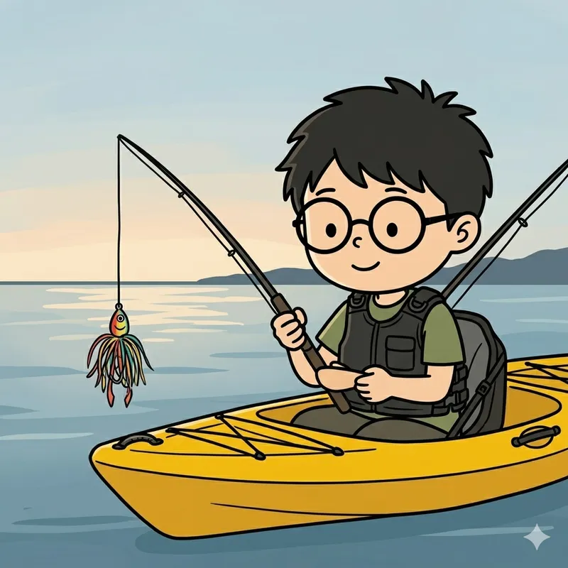 秋の朝まずめ、カヤックの上でタイラバを沈めるシーン