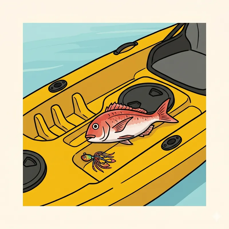 カヤックのデッキに横たわる初マダイ