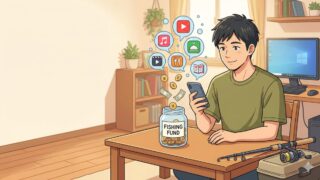 不要なサブスクを整理して釣り資金を生み出すイラスト