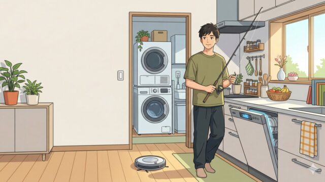 夜間にATMでお金を引き出す男性のイラスト