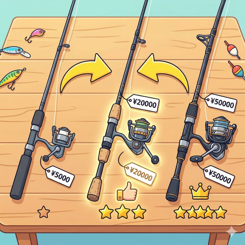 釣竿の価格帯比較イラスト