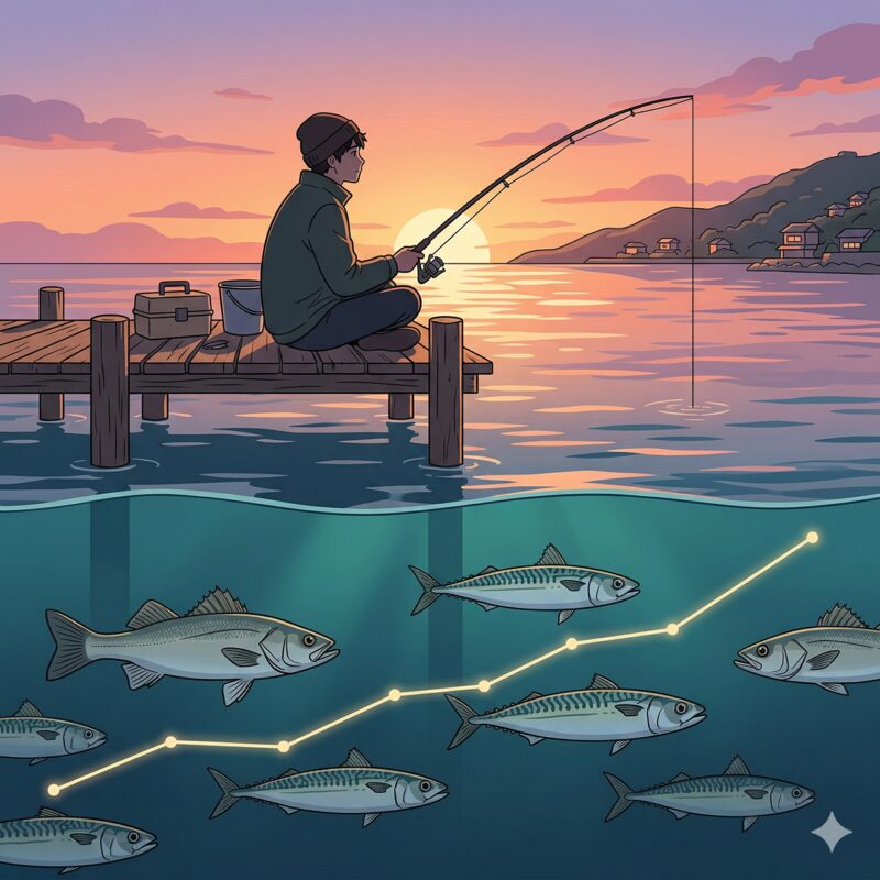 釣りの忍耐と投資の忍耐の共通点を表すイメージ